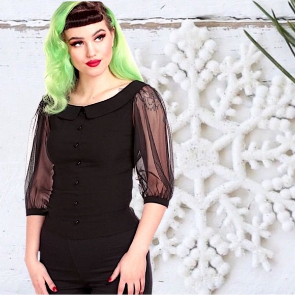 Collectif Vintage London Tate blouse in black. Size UK 14. - Picture 1 of 4